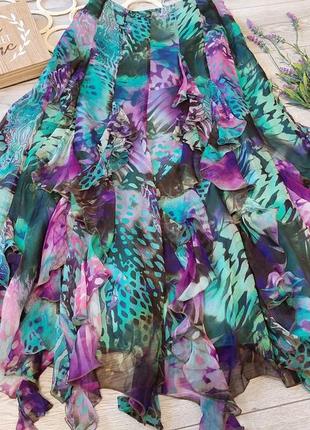 Шелковая юбка макси в фиолетово-бирюзовый принт per una spesiale(размер 14-16)5 фото