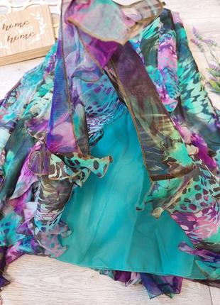 Шелковая юбка макси в фиолетово-бирюзовый принт per una spesiale(размер 14-16)8 фото