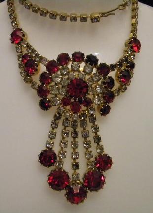 Шикарное колье ожерелье богемское гранатовое стекло яблонекс чехословакия №8141 фото