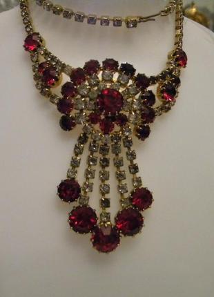 Шикарное колье ожерелье богемское гранатовое стекло яблонекс чехословакия №8142 фото