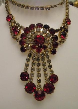 Шикарное колье ожерелье богемское гранатовое стекло яблонекс чехословакия №8145 фото