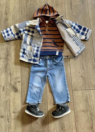 Замечательный базовый демисезонный комплект для мальчика свитер джинсы пальто h&m (швеция)1 фото