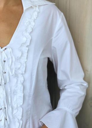 Шикарна біла бавовняна блуза сорочка зі шнурівкою3 фото