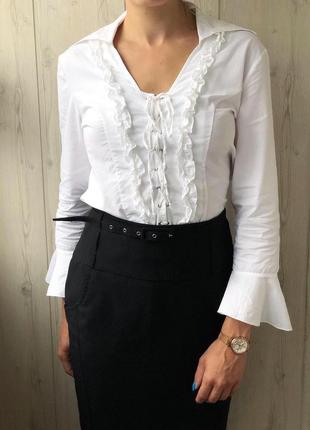 Шикарна біла бавовняна блуза сорочка зі шнурівкою9 фото