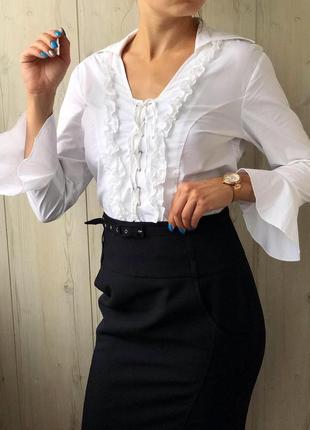 Шикарна біла бавовняна блуза сорочка зі шнурівкою10 фото