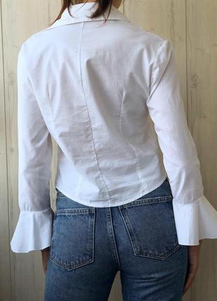 Шикарна біла бавовняна блуза сорочка зі шнурівкою6 фото