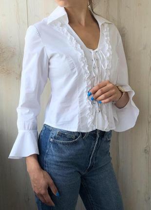 Шикарна біла бавовняна блуза сорочка зі шнурівкою5 фото