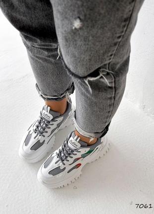 Кросівки жіночі dual білі + сірий + зелений + червоний, екошкіра/текстиль5 фото