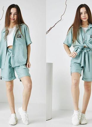 Летний костюм тройка (топ+рубашка+шорты бермуды)
