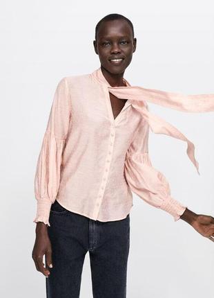 Розовая пудровая блуза блузка с бантом zara3 фото