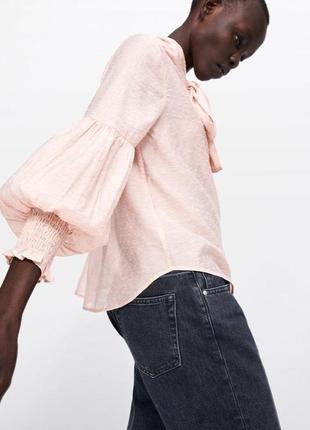 Розовая пудровая блуза блузка с бантом zara5 фото