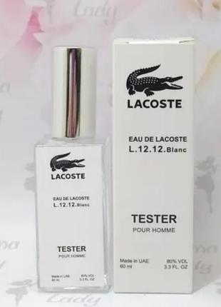 Парфюмированная вода тестер мужской lacoste l. 12.12 blanc (лакоста бланк) 60 мл