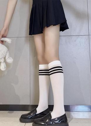 Гольфы белые с полосками капроновые  носки белоснежные стиль аниме кей поп кавай спорт2 фото