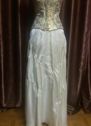 Вечірня сукня випускна з корсетом парча5 фото