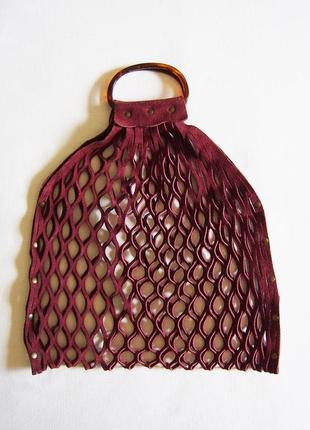 Стильная винтажная трендовая кожаная сумка сетка авоська с перфорацией3 фото