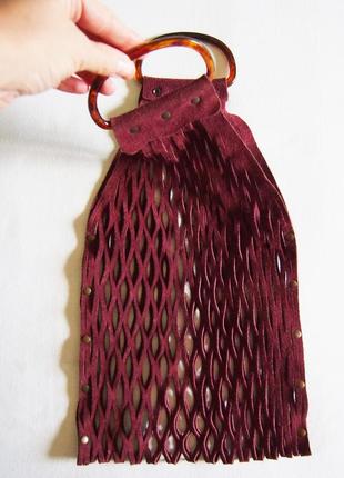 Стильная винтажная трендовая кожаная сумка сетка авоська с перфорацией4 фото