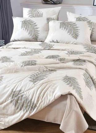 Шикарное постельное белье евро размер 200×230 турецкий комплект постельного белья с летним стеганым одеялом постельное бельё евро4 фото