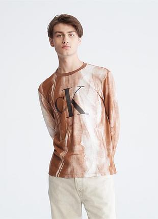 Лонгслів calvin klein, чоловічий лонгслів calvin klein, naturals printed crewneck long sleeve tee
