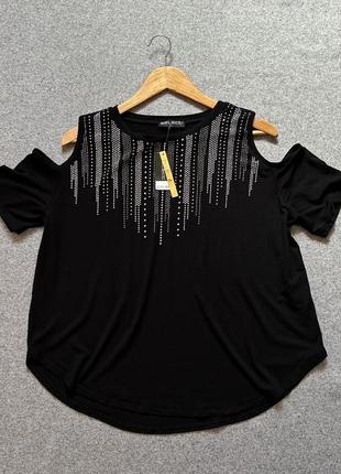 Select футболка женская с открытыми плечами красивая нежная черная оверсайз размер l5 фото