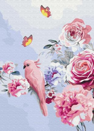 Картина по номерам папуга у квітах melmil