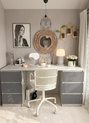 Стол компьютерный т-228 с 2 тумбами ш 1580 / в 758 / г 600 мм в цвете бетон + антрацит