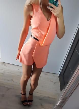 Яркий персиковый ромпер комбинезон комбез шорты-юбка2 фото