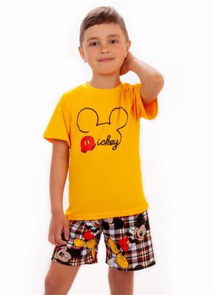 Летняя пижама микки маус, хлопковая легкая пижама для мальчика, хлопковая пижама микки маус1 фото