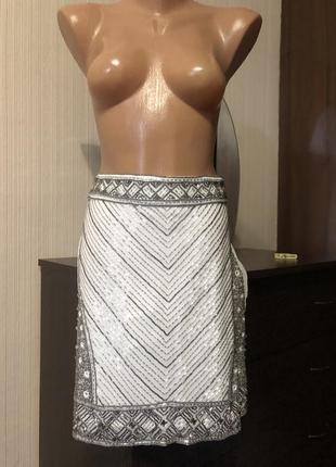 Нереальная белая  юбка с бисером и камнями на новый год1 фото