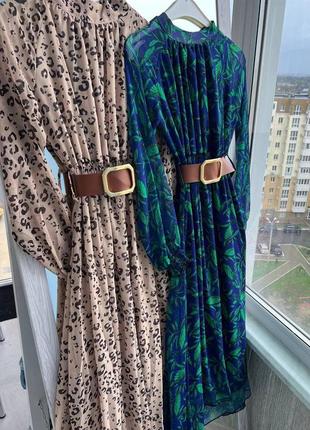 Платье шифон длинная туречковина с поясом цветочный леопард зеленая голубая беж синяя