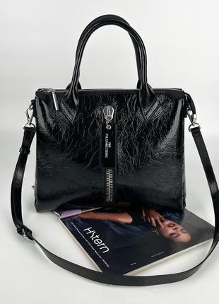 Женская кожаная сумка на и через плечо polina & eiterou черная