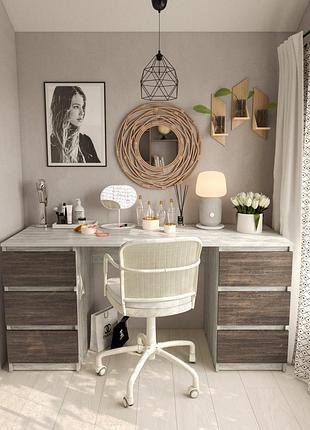 Стіл комп'ютерний т-228 з 2 тумбами  ш 1580 / в 758 / г 600 мм у кольорі бетон + аруша