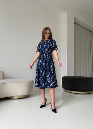 Жіноча сукня міді квіткова чорна біла синя рожева легка літня