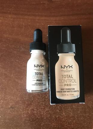 Рідка тональна основа для обличчя nyx professional total control pro drop foundation 13 мл  №02 alabaster