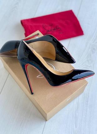 Туфлі лодочки лабутени у стилі  christian louboutin чорні лакові шкіряні натуральні 12 см каблук шпилька червона підошва з червоною підошвою1 фото