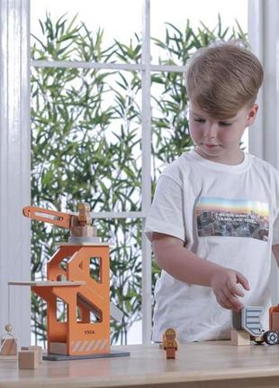 Дерев'яний ігровий набір viga toys підіймальний кран і самоскид (51616) ll6 фото