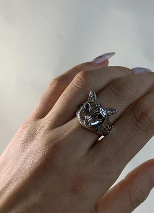 Металева каблучка з котиком каблучка широке колечко