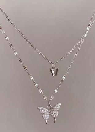 Многослойная подвеска золотистая подвеска с бабочкой і кристалами изысканная подвеска ожерелье колье чокер3 фото