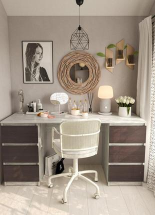 Стол компьютерный т-228 с 2 тумбами ш 1580 / в 758 / г 600 мм в цвете бетон + венге