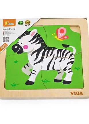 Деревянный мини-пазл viga toys зебра, 4 эл. (51317) ll