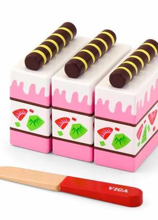 Іграшкові продукти viga toys дерев'яний полуничний торт (51324) ll