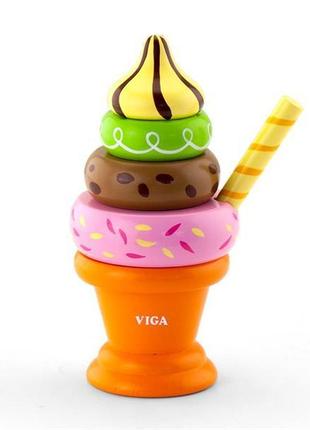 Игрушечные продукты viga toys деревянная пирамидка-мороженое, оранжевый (51322) ll3 фото