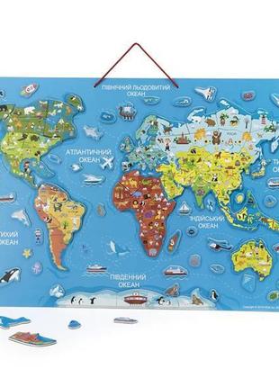 Пазл магнитный viga toys карта мира с маркерной доской, на украинском языке (44508) ll