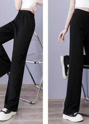 Широкі жіночі штани в рубчик xs-s аceko чорний3 фото