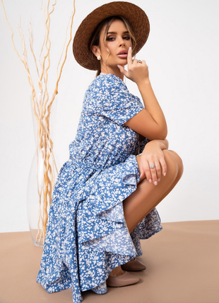 Легка сукня-халат із квітковим принтом ділова на запах 2 кольори2 фото