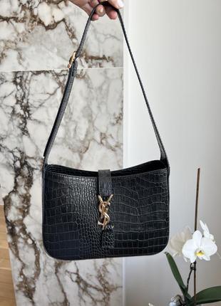 Женская черная сумка в стиле yves saint laurent ysl крокодиловая эко-кожа крокодила