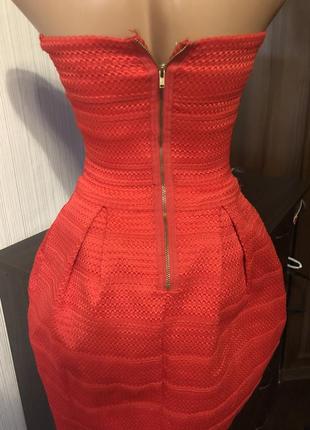 Красное бандажное утяжка платье бюстье на новый год4 фото