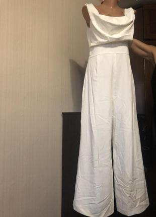 Белый шикарный комбинезон брюки кюлоты палаццо широкие2 фото
