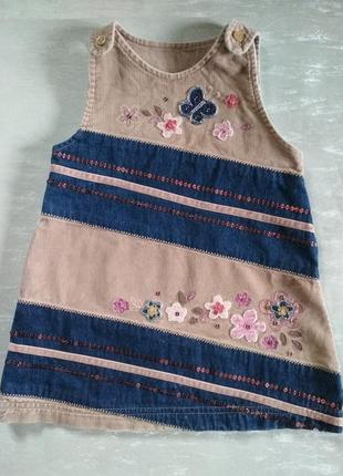 Детский сарафан marks & spencer denim mix, платье для девочки (12 - 18 м)4 фото