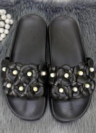 Шлепанцы женские сланцы черные с цветами гипанис 2057 37р.5 фото