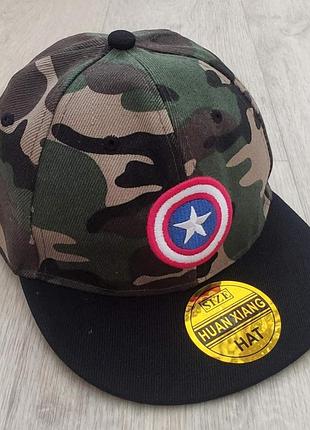 Кепка детская снепбек (snapback)  капитан америка  камуфляж с черным  50-54р  (2221)
